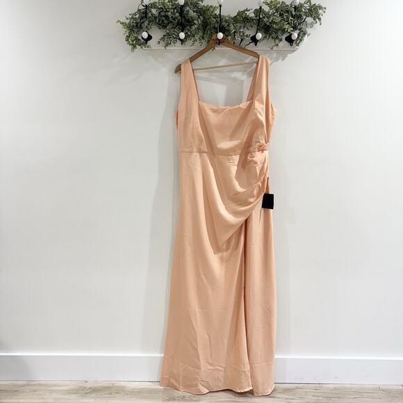 Lulus Plus Size Women's Natural Carpet Romance Satin Square Neck Maxi Dress 1X - Picture 1 of 6